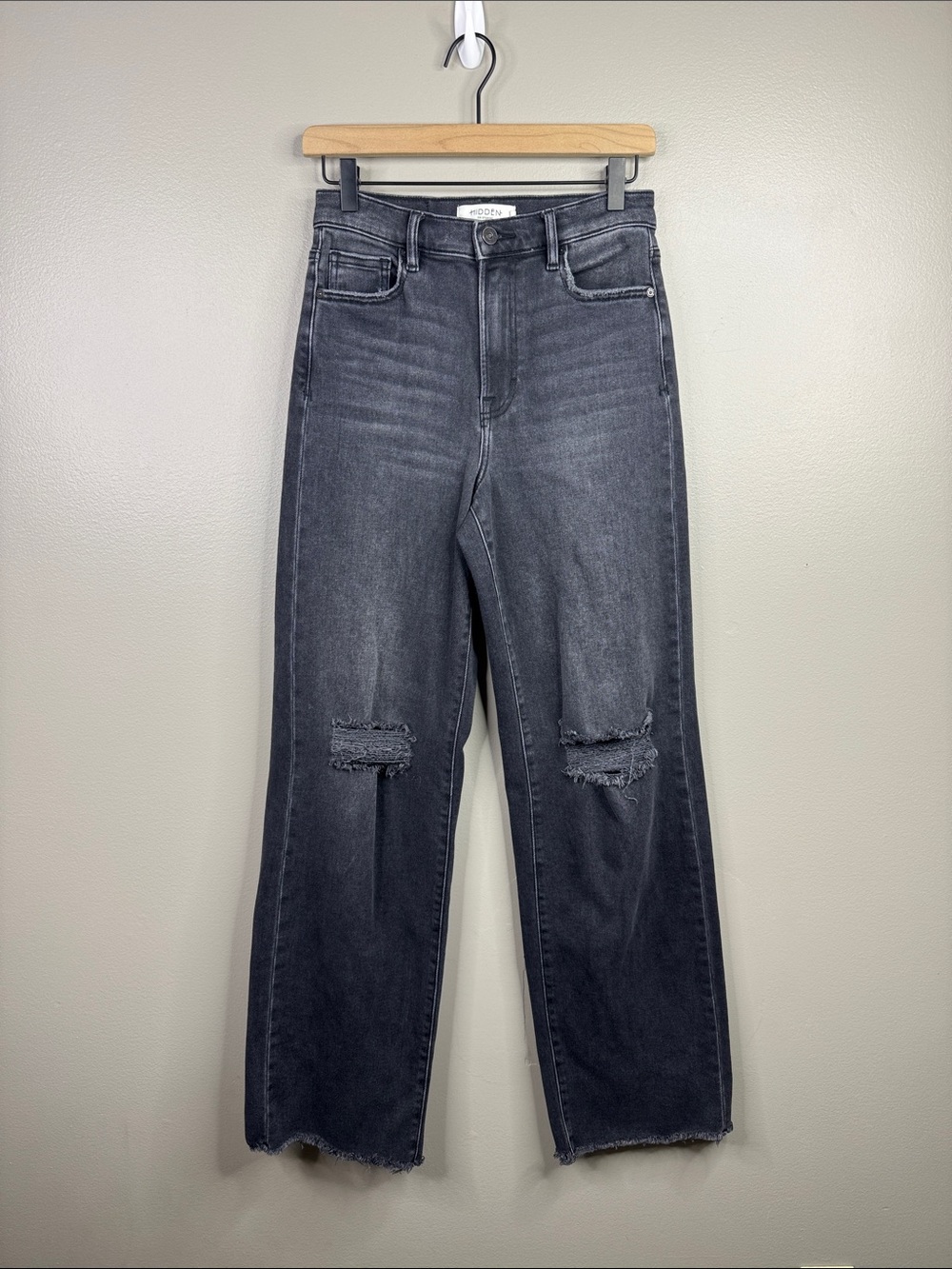 Hidden Jeans High Rise Distressed Straight Leg Jeans Black Washed Size 26